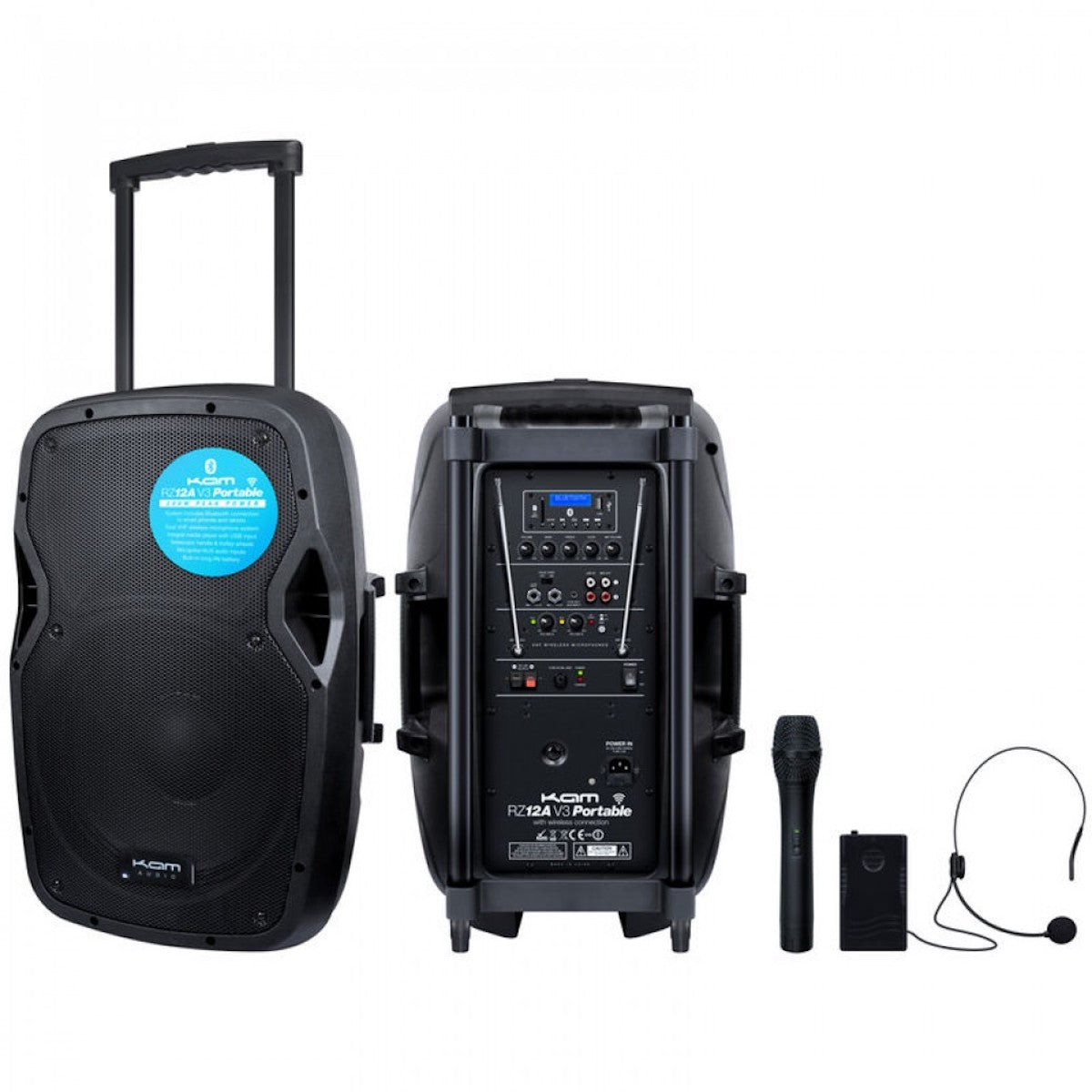 KAM Portable PA System with Two Microphones and Bluetooth (various sizes)